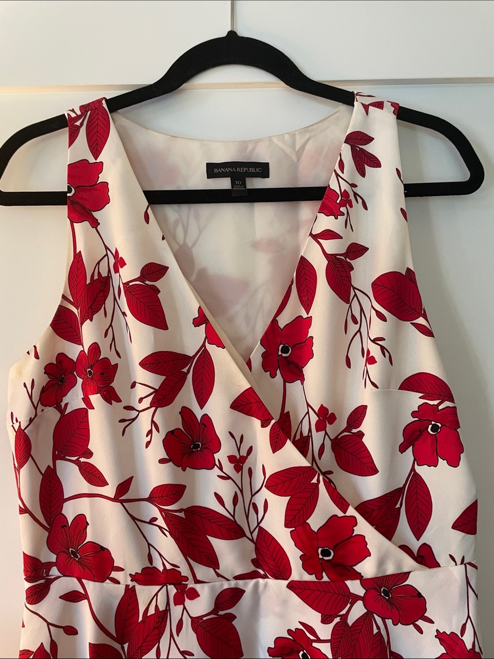 Banana Republic White Dress with Red Floral High-Low Hem - Picture 3 of 5